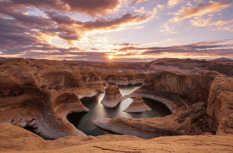 a canyon with a mountain in the background