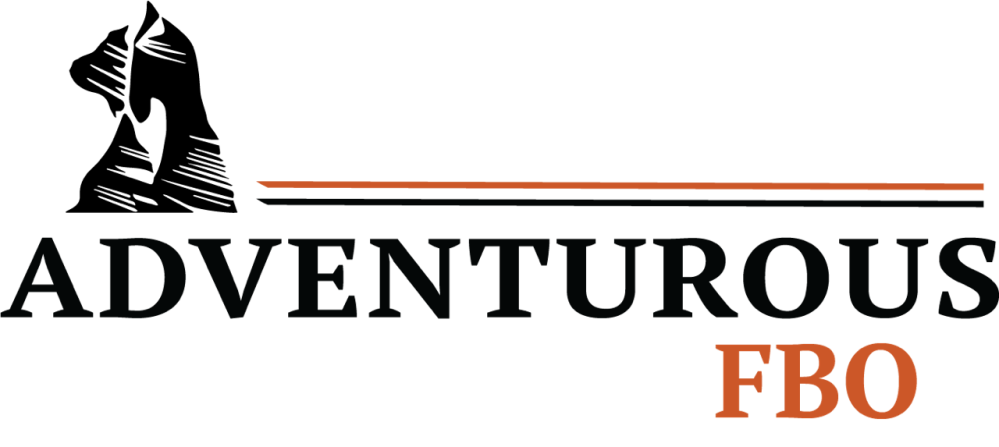 Logo with silhouette of mountain climber and text 'ADVENTUROUS FBO'