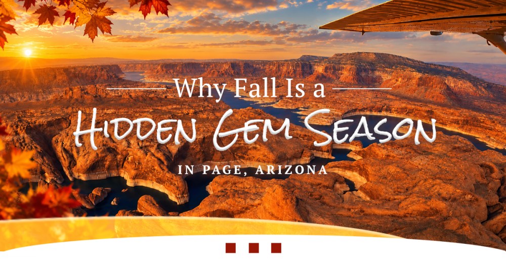 Autumn landscape view with fall foliage and a river canyon in Page, Arizona.